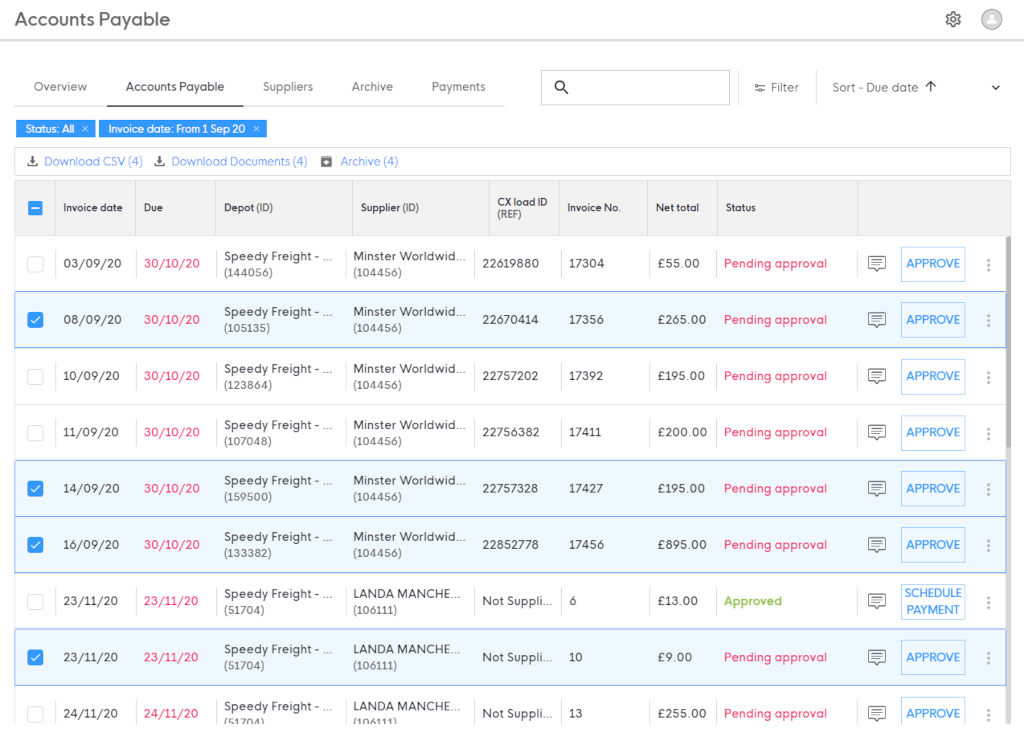 Financial SaaS application for courier companies, screen 1