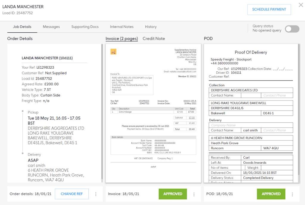 Invoices and PODs application for transportation companies, screen 3